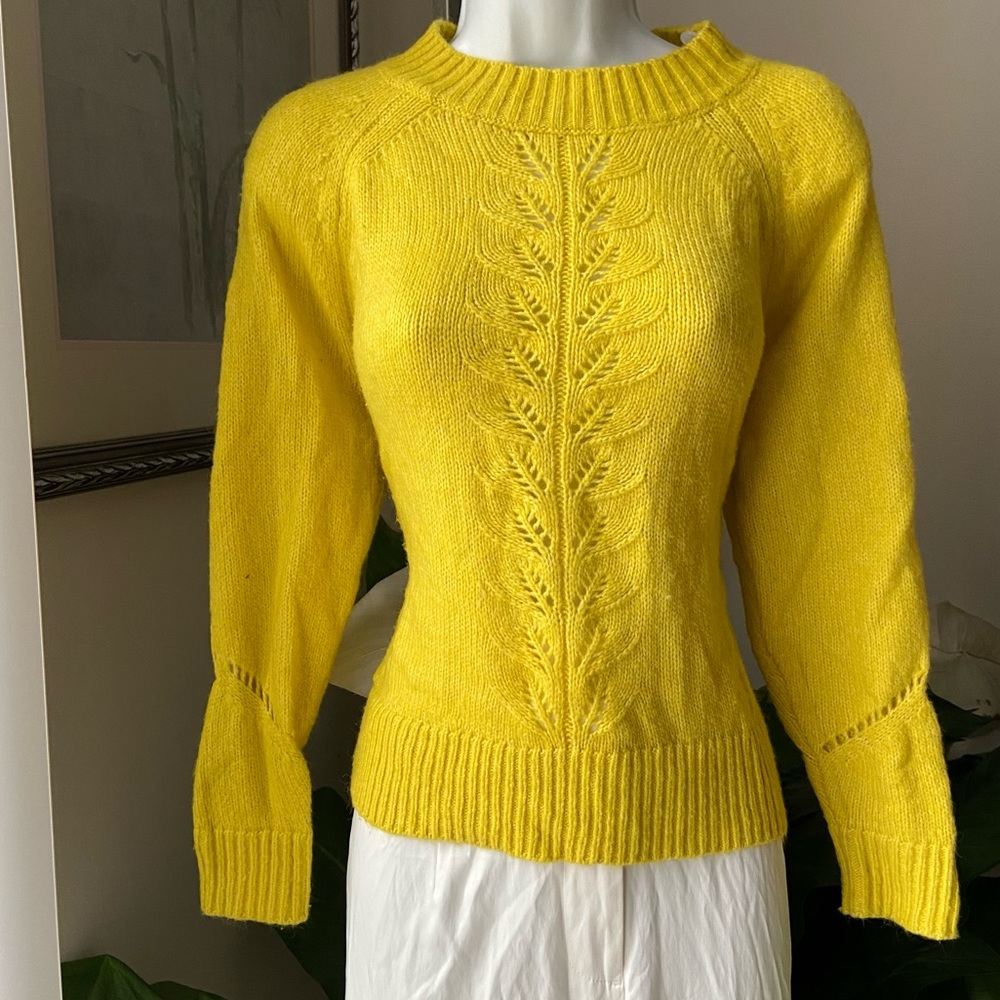 Loft yellow lime crewneck pullover knit patterned sweater